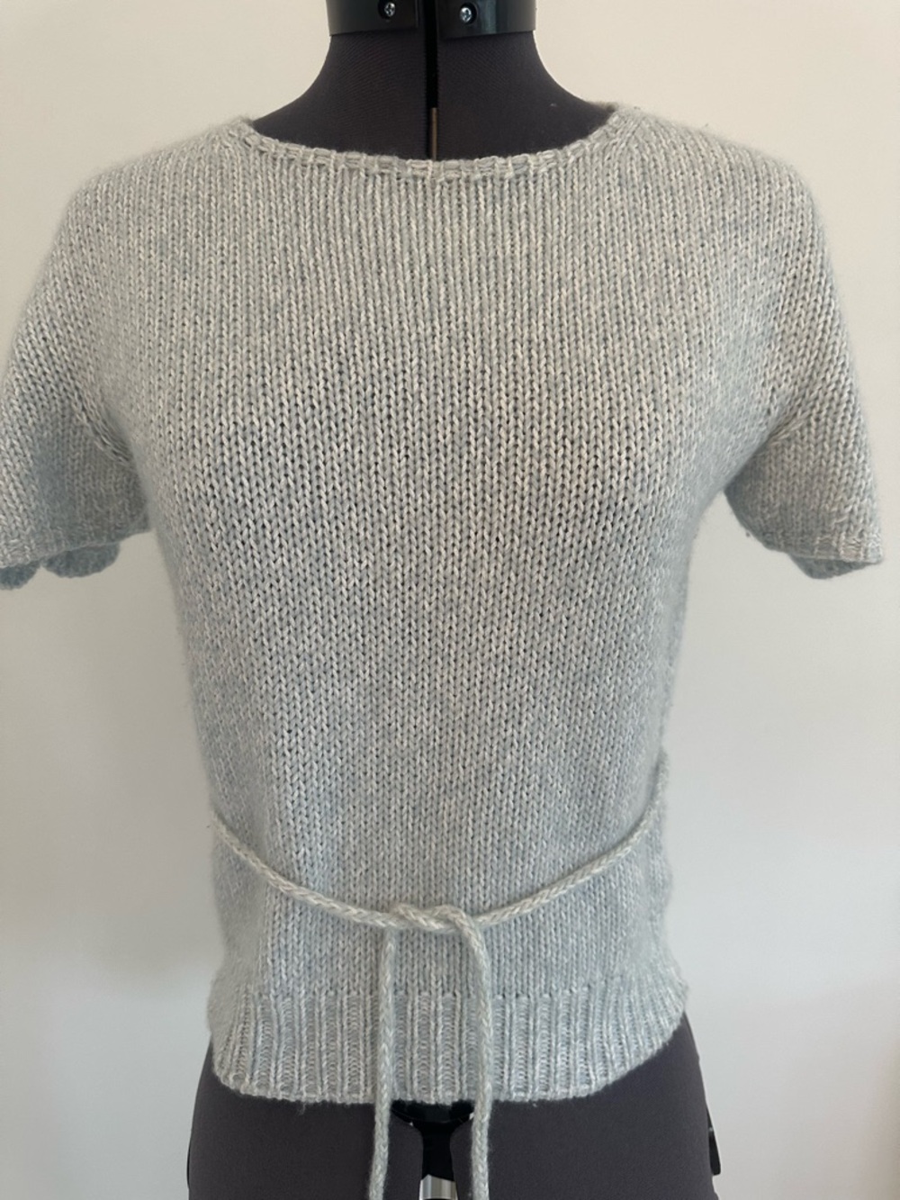 Versace Light Blue/Gray Crewneck Short-Sleeve Knit with Waist Tie